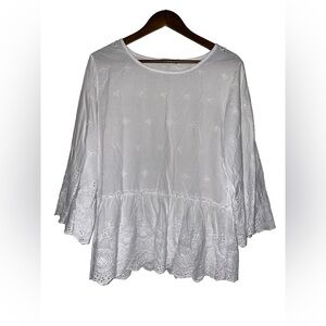 Valentina‎ Naldi Eyelet Lace Peasant Blouse Feminine Women L Dainty Flowy Boho